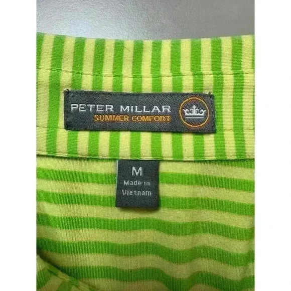 Peter Millar Men’s Summer Comfort Lime Green Yellow Striped Golf Polo Size M - Picture 2 of 11